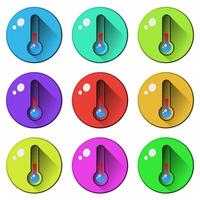 Volumetric thermometers on a colored circle. Temperatures at different times of the year. vector