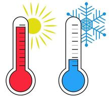 Two thermometers show cold and heat. Temperature indicator at different times of the year. vector