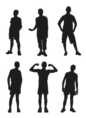 Set of silhouettes of young people. Easy editable illustration.