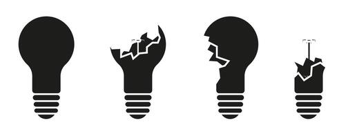The bulb is dark. Broken lamp concept. A whole light bulb, a broken light bulb. vector