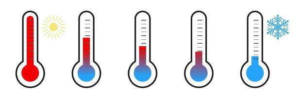 A set of thermometers. Temperature indicator at different times of the year. vector
