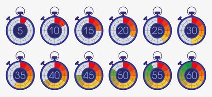 Set of watches, stopwatch, sequence frame for mobile application, web design, countdown timer. vector
