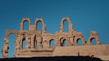 Inside view of old historical buildings of the El Jem in Tunisia. video