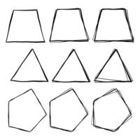 Basic black line doodle blank frame on white background. Triangle Trapezoid and Pentagon. Single Double and Triple. vector
