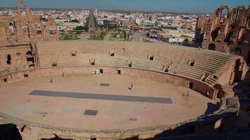 Ruins of Amphitheatre of El Jem with arena, columns and brick walls video
