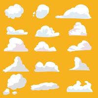 Clouds set isolated on a yellow background. Simple cute cartoon design vector