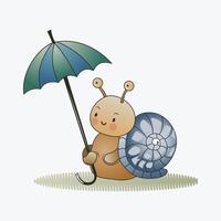 Illustration of Cute snail sheltering from the rain with an umbrella vector