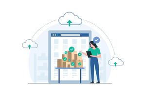 Warehouse Worker Organizing Inventory with Technology. vector
