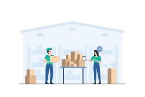 Efficient Warehouse Team Working Together. vector