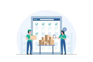 Efficient Warehouse Team Using Technology for Inventory Management. vector