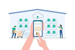 Warehouse Staff Using Technology for Efficient Inventory Management. vector