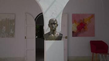 Statue of a George Sebastian on white background with pictures on the walls. video