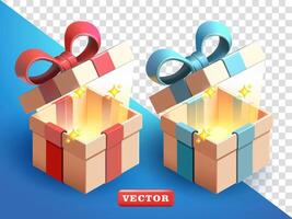 Open gift box with sparkling light, 3d. Suitable for promotions and design elements vector