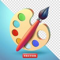 Paint palette and painting brush, 3d. suitable for design elements vector