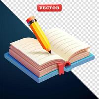 Open book and pencil, 3d. suitable for education and design elements vector
