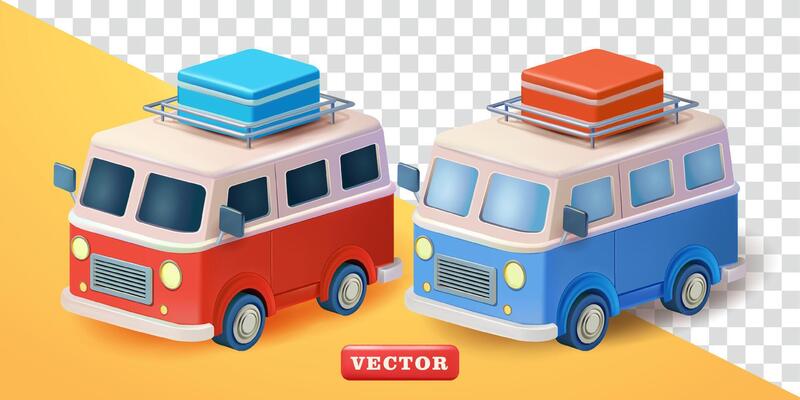 Camper Van, 3d. Suitable for traveling, holidays and design elements
