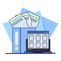 Folders with documents, file management administration, data archiving, electronic document management. Digital data files, storage systems, computer archives, information databases. flat . vector