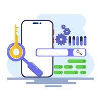 Keyword analysis report concept, ranking of most frequently searched keywords. SEO keywords dominate search engine results page, keyword research, SEO report, illustration with icons. vector