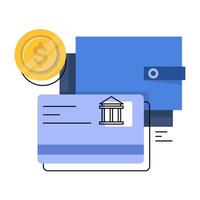 Electronic Wallet concept, development, coding. Coin, growth, analysis, earnings. Fintech Concept. Infographic flat illustration. flat illustration on background. vector