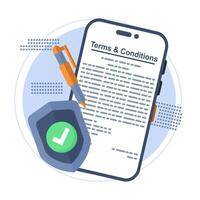 Concept of privacy policy terms, contract. sign legal documents, contracts or electronic agreements. Explore reading the terms and conditions of the contract. member agreements and agreements. vector