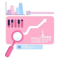 Keyword Research Tool concept, keyword analysis report, keyword analysis report, SEO keywords dominating search engine results, SEO keyword costs for digital advertising or pay per click campaigns. vector