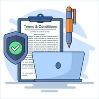 Concept of privacy policy terms, contract. sign legal documents, contracts or electronic agreements. Explore reading the terms and conditions of the contract. member agreements and agreements. vector