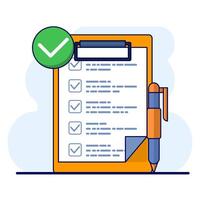 School exam results concept, educational quiz score passing checklist, checklist assignment plan survey, graphic document assessment report, interview recruitment document form. illustration. vector
