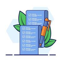 School exam results concept, educational quiz score passing checklist, checklist assignment plan survey, graphic document assessment report, interview recruitment document form. illustration. vector