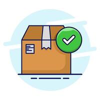 Cardboard box with check mark linear icon. order sent. Delivery Confirmed. logistics and delivery, order delivery sign graphic. Flat illustration on background. vector