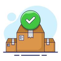Cardboard box with check mark linear icon. order sent. Delivery Confirmed. logistics and delivery, order delivery sign graphic. Flat illustration on background. vector