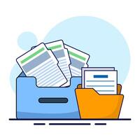File storage concept, adding files to the main folder. Search and store data info in the database. document or file archive, information storage. File icon concept. document management. flat . vector