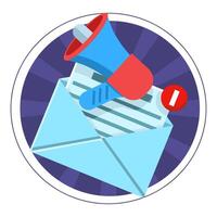 Digital marketing concept, email marketing. Envelope with Documents and Megaphone. send email letters and view graphs, manage financial income. Online Marketing Concept. flat illustration. vector