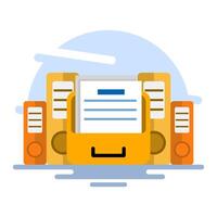 File storage concept, adding files to the main folder. Search and store data info in the database. document or file archive, information storage. File icon concept. document management. flat . vector