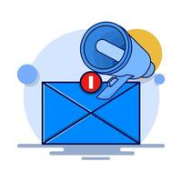 Digital marketing concept, email marketing. Envelope with Documents and Megaphone. send email letters and view graphs, manage financial income. Online Marketing Concept. flat illustration. vector