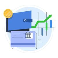 Electronic Wallet concept, development, coding. Coin, growth, analysis, earnings. Fintech Concept. Infographic flat illustration. flat illustration on background. vector