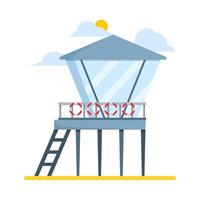 Coast guard tower building concept. living space construction. Station beach building. The beach security building is useful for monitoring visitors on the beach. flat illustration. vector
