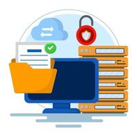 Cloud security system concept, Cloud server security, Data protection technology, Document security, Cloud data password protection. illustration with icons. flat illustration. vector