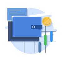 Electronic Wallet concept, development, coding. Coin, growth, analysis, earnings. Fintech Concept. Infographic flat illustration. flat illustration on background. vector