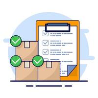 Cardboard box with check mark linear icon. order sent. Delivery Confirmed. logistics and delivery, order delivery sign graphic. Flat illustration on background. vector