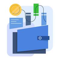 Electronic Wallet concept, development, coding. Coin, growth, analysis, earnings. Fintech Concept. Infographic flat illustration. flat illustration on background. vector