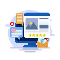 Concept of Content marketing on the internet, Posting content on social media, Writing useful content for the audience, Email marketing, SEO, branded content, flat illustration on background. vector