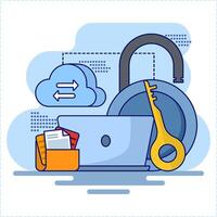 Cloud security system concept, Cloud server security, Data protection technology, Document security, Cloud data password protection. illustration with icons. flat illustration. vector
