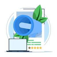 Social Media Concept, integrated with social media platforms. Followers leave reactions on posts, provide feedback, like and write comments. flat illustration on background. vector