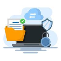 Cloud security system concept, Cloud server security, Data protection technology, Document security, Cloud data password protection. illustration with icons. flat illustration. vector