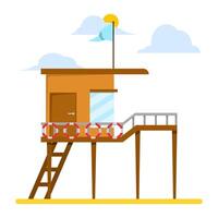 Coast guard tower building concept. living space construction. Station beach building. The beach security building is useful for monitoring visitors on the beach. flat illustration. vector
