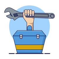 Plumber Icon. Plumber repairs pipe burst. illustration for plumbing, household problems, help, accident concept, plumber repairs pipes with tools. Perfect for App Icons, Banners, etc. vector