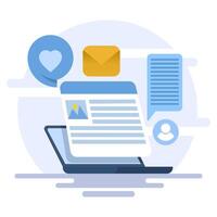 Concept of Content marketing on the internet, Posting content on social media, Writing useful content for the audience, Email marketing, SEO, branded content, flat illustration on background. vector