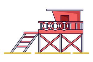Coast guard tower building concept. living space construction. Station beach building. The beach security building is useful for monitoring visitors on the beach. flat illustration. vector