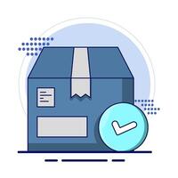 Cardboard box with check mark linear icon. order sent. Delivery Confirmed. logistics and delivery, order delivery sign graphic. Flat illustration on background. vector