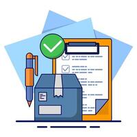 Cardboard box with check mark linear icon. order sent. Delivery Confirmed. logistics and delivery, order delivery sign graphic. Flat illustration on background. vector